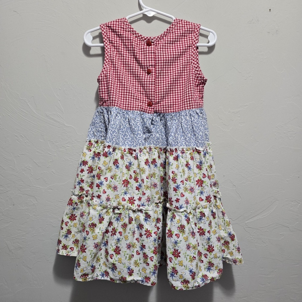 Vintage Y2K Arizona Plaid Dress Kids 4T Floral Red - Picture 5 of 8